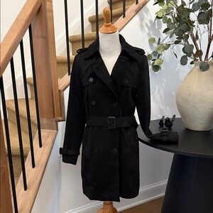 Banana Republic Black Faux Suede Trench Coat Size XS.